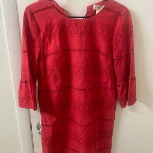 LOFT Red Long Sleeve Lace Dress